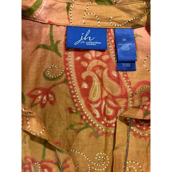 JH Collection V Neck Blouse. Women Size 2X. Red, Brown Paisley Pattern. BNWT - Picture 4 of 7